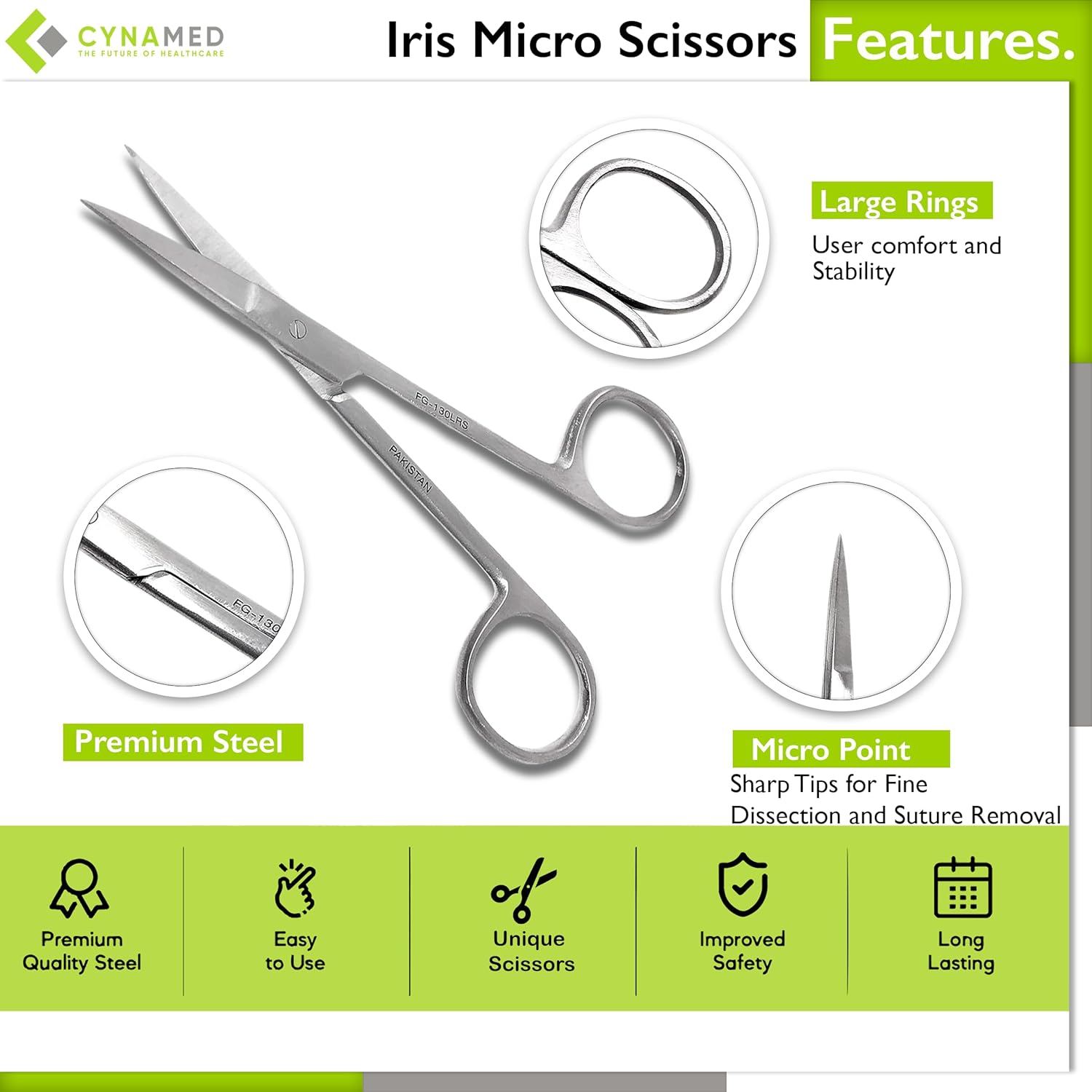Cyned Micro Dissecting Precis Lab Scissors, Fine Point Straight
