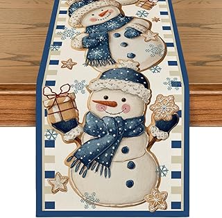 Artoid Mode Blue Snowman Xmas Gift Snowflake 210 GSM Winter Table Runner...
