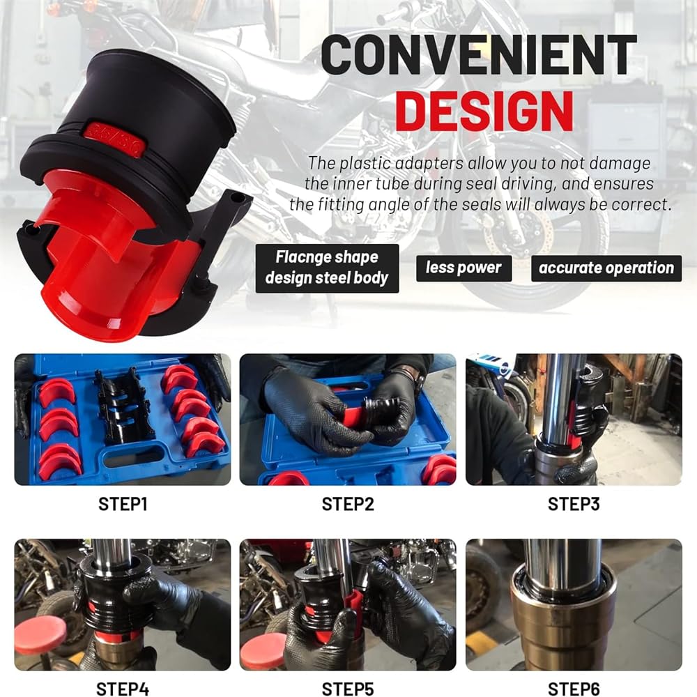 14PC moto bicicletta forcella guarnizione strumento installatore driver set 35-50MM 6adapter moto kit di strumenti forcella guarnizione installatore driver set