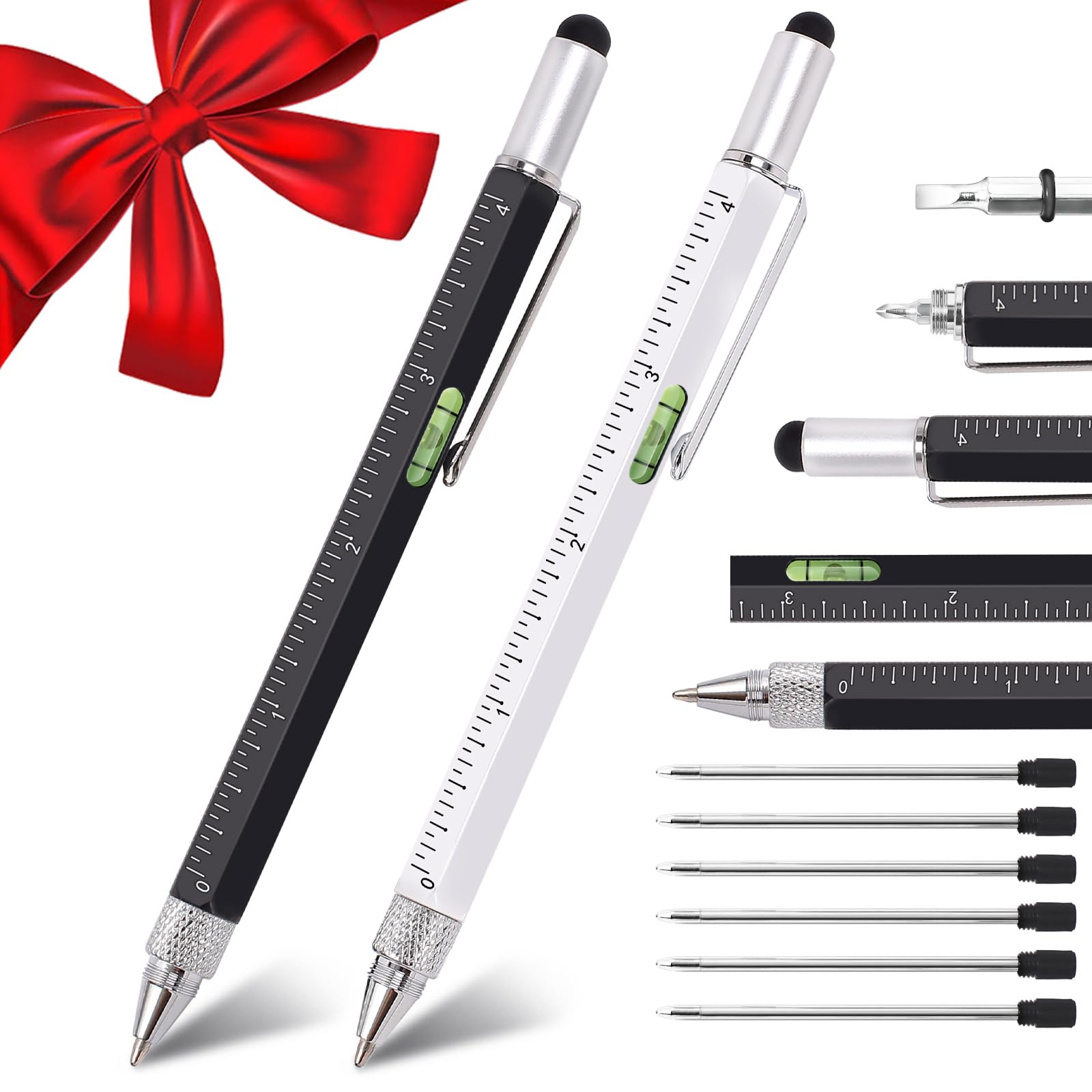 Dad Gifts for Men Him, 9 in 1 Multitool Pen 2Pcs and Refill 6Pcs, Unique Tech Tool Pen from Wife Daughter Son to Father Boyfriend Husband Brother on Christmas, Birthday, Valentine's Day, Father's Day