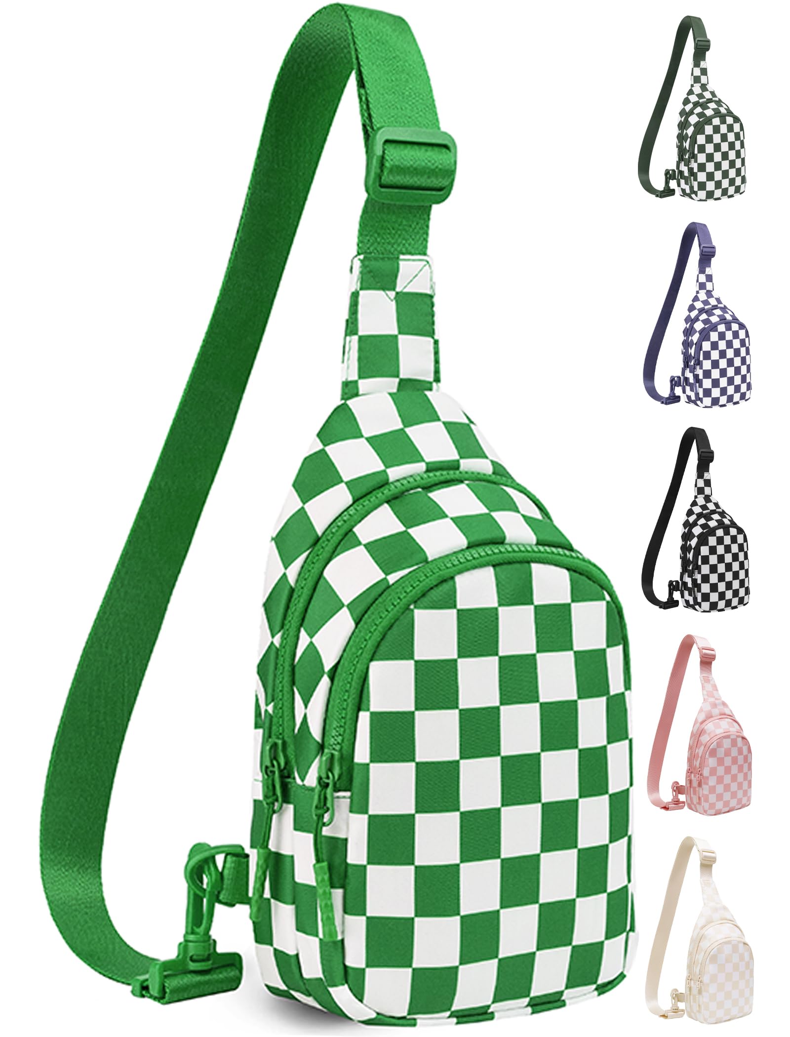 Checkered Sling Bag for Women Small Checkered Crossbody Chest Bag with Shoulder Strap Fanny Pack Purse Travel