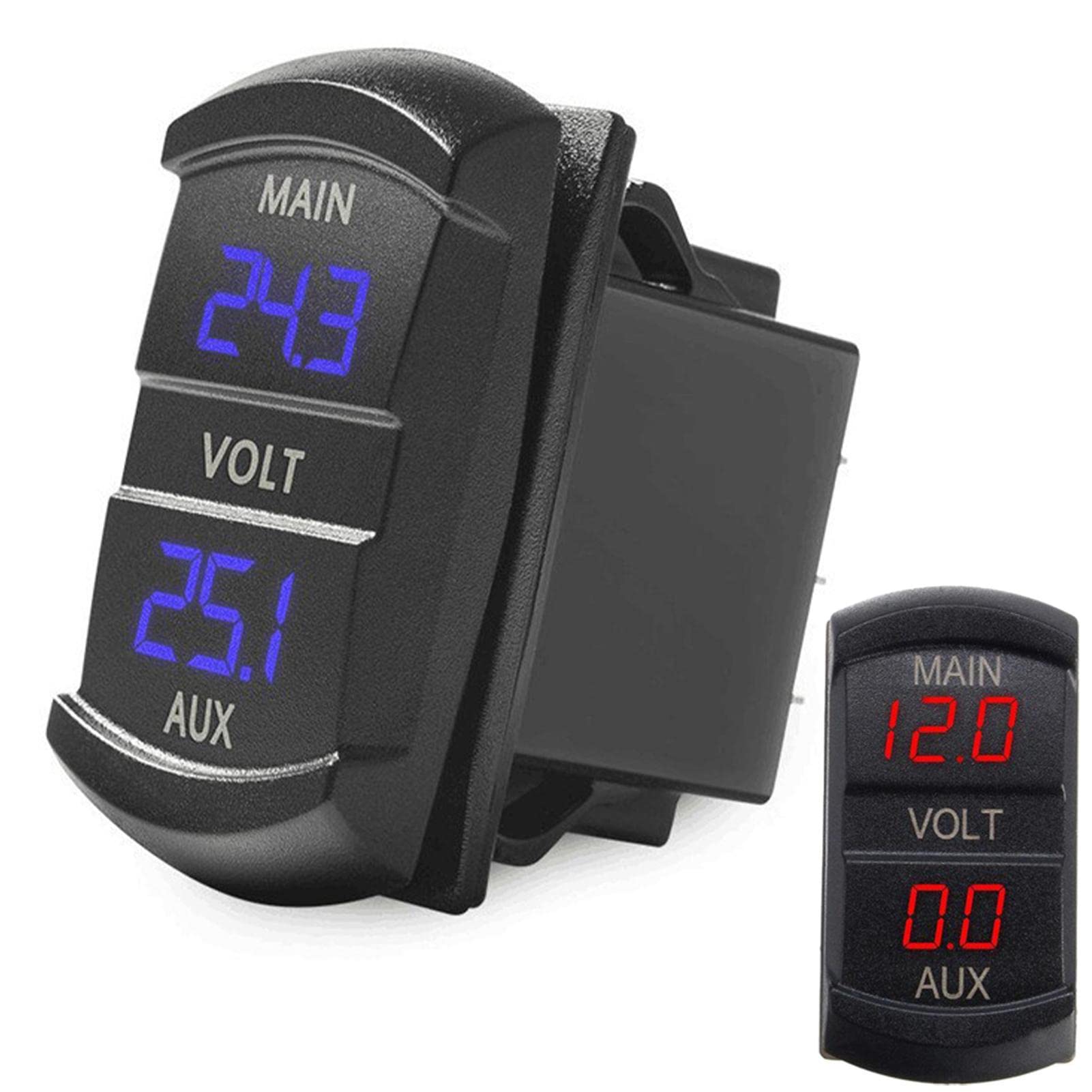 Medidor de voltios de batería dual, voltímetro doble digital LED de 12 V-24 V, probador de medidor de voltaje compatible con coche, camioneta, caravana, camión, paquete de batería Zorq