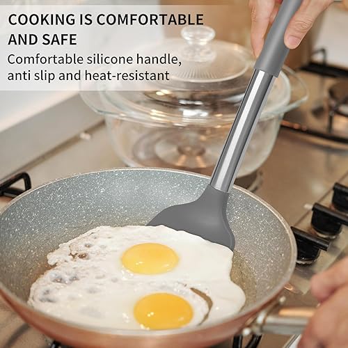 Vista 5 de Juego de espátulas de silicona, resistente al calor, espátula sólida y ranurada para cocinar y hornear, kit de utensilios esenciales de cocina de 2