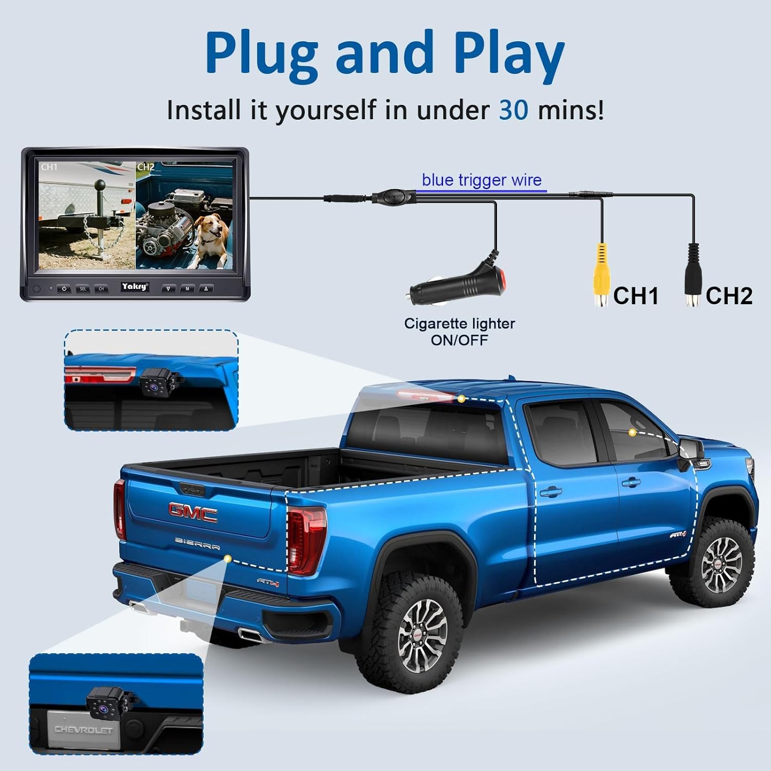 Dual RV Backup Camera for Truck - 7 Inch HD Split Screen Reverse Camera for Trucks, Easy Install, IR Night Vision, IP69 Waterproof - Rear Camera for Trucks, Trailers, RVs, Tractors