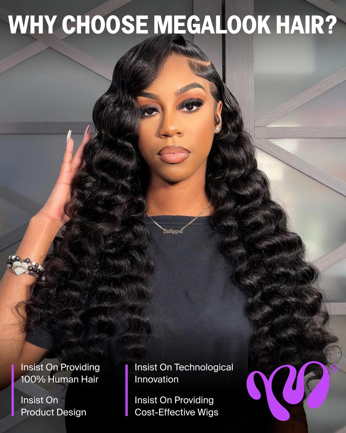 MEGALOOK Wear and Go Glueless Wigs Human Hair Pre Plucked Pre Cut 220% Density Loose Deep Wave Lace Front Wigs 6x5 Closure Wigs Human Hair 12A Loose Curly Wig Bleached Knots 24 Inch