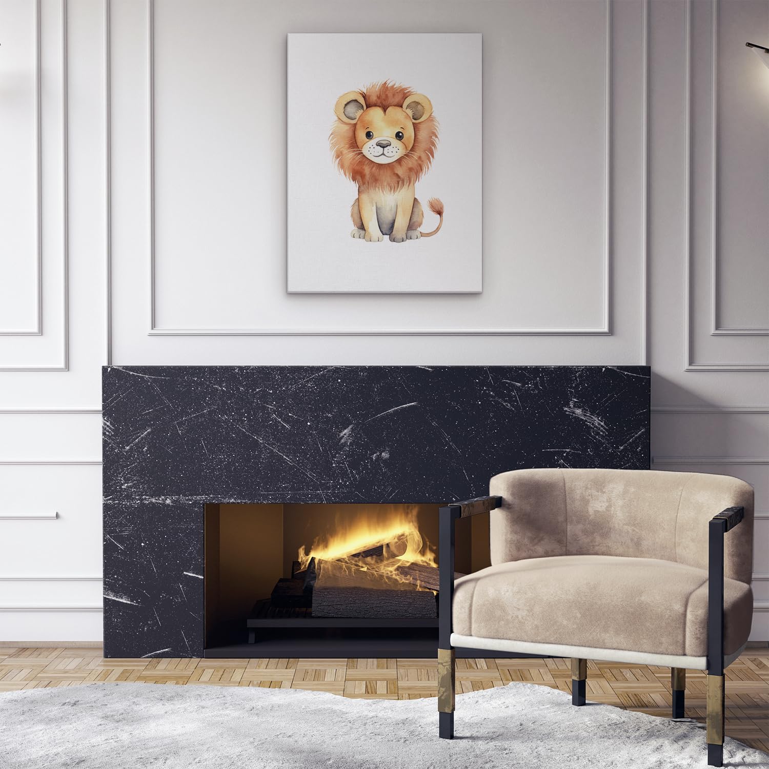 Artaza Tableau Décoration Murale Lion - 60x80 cm - Peinture Chambre Enfant - Impression Sur Toile Aquarelle - Deco Murale Bebe