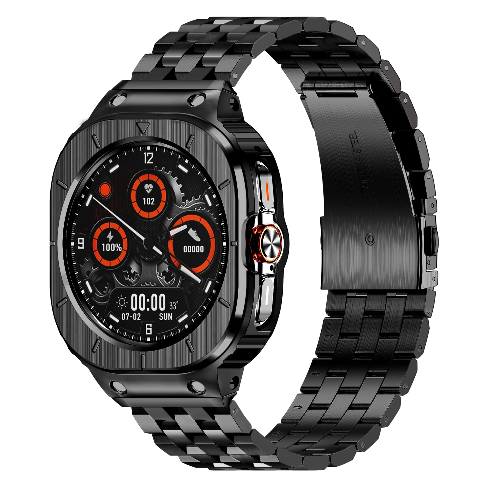 HASLFM Stainless Steel Case and Bands for Samsung Galaxy Watch Ultra 47mm Band for Men, Rugged Metal Protective Cases Band for Galaxy Watch 7 Ultra Band (Black)