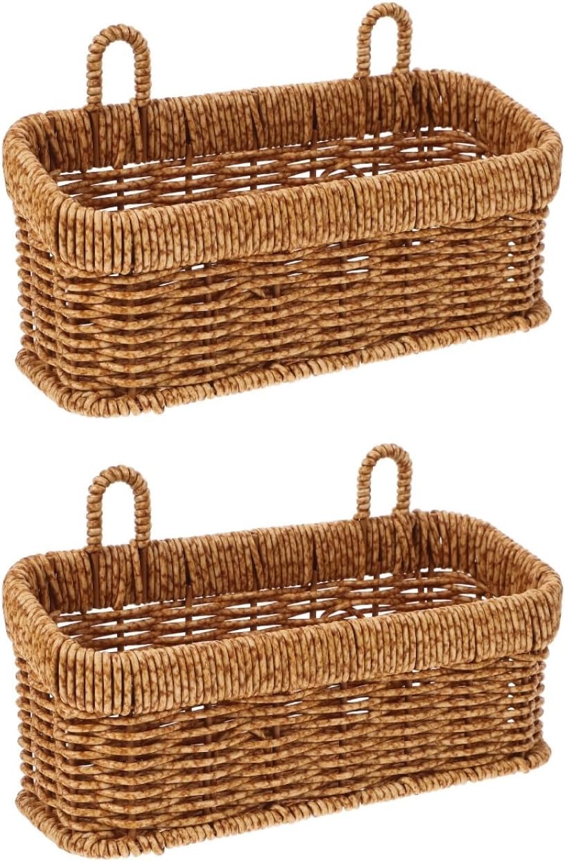 IMIKEYA 2pcs Woven Rattan Hanging Small Storage Baskets for Onion & Potato 21.5x8cm Rustic Wall Fruit Vegetable Baskets Kitchen Storage Holder for Garlic Ginger Flower