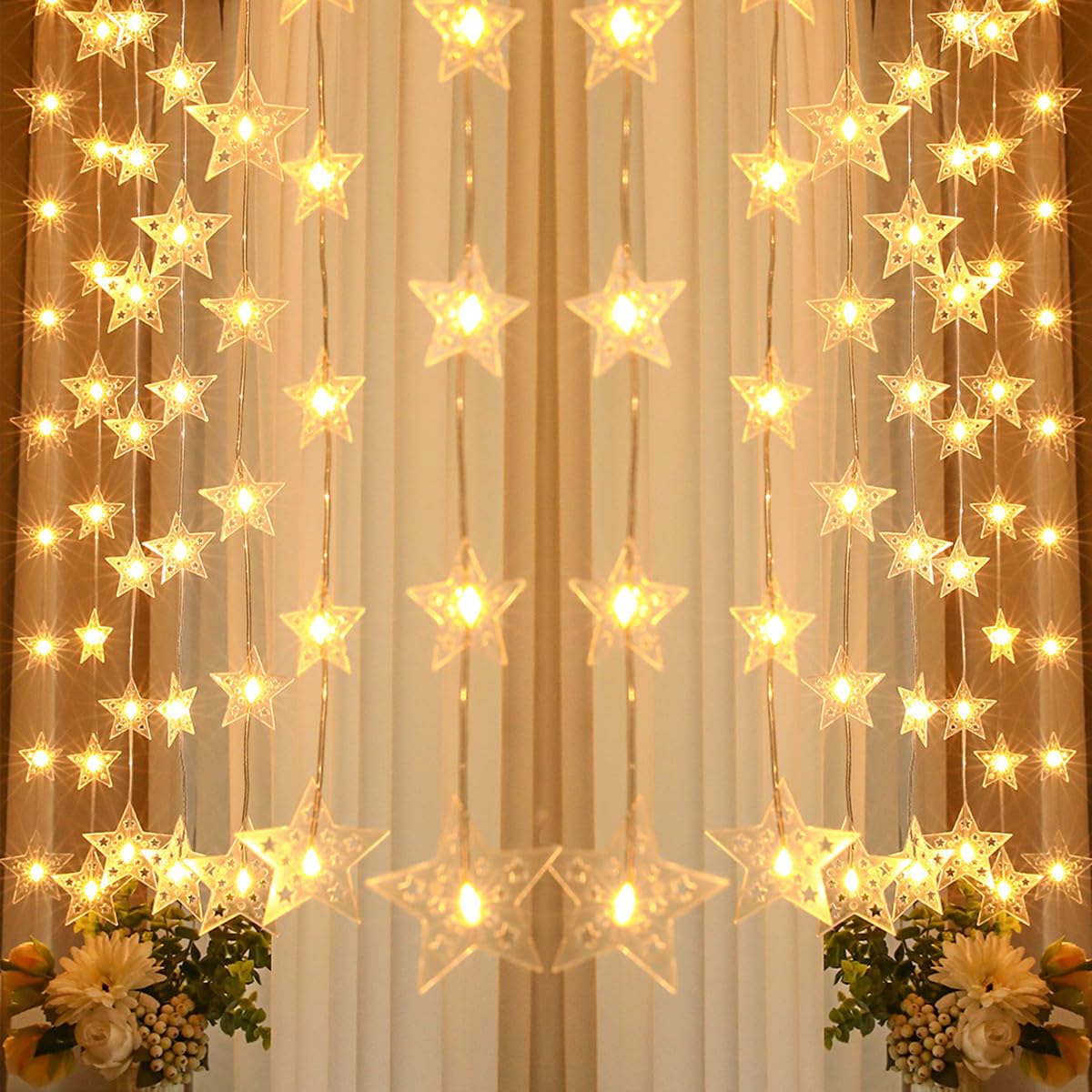 Lámpara de pantalla estelar, Lámpara de estrella de ventana Enchufe USB 8 modos flash Fairy Light Navidad, fiesta (3 * 1m 100LED)