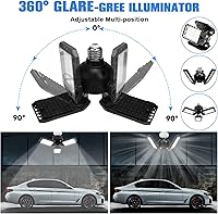 Vista 2 de Paquete de 1 bombilla LED para garaje, 80 W, 8000 lm 6500 K, luz LED de taller con 3 paneles ajustables, luz de granero de sótano, luces de techo