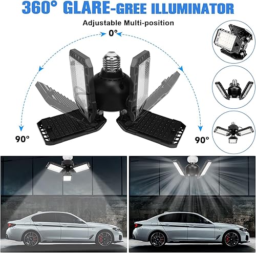 Miniatura 2 de Aoretic Paquete de 4 bombillas LED para garaje, 80 W, 8000 lm 6500 K, luz LED de tienda con 3 paneles deformables, luz de granero de sótano, luces