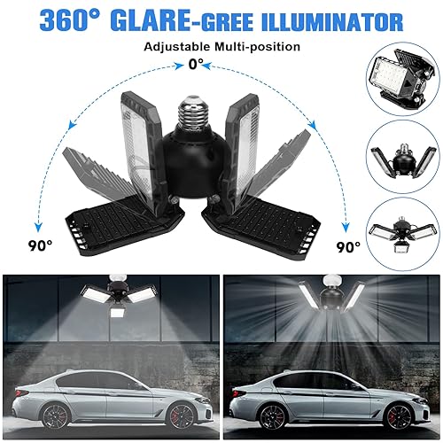 Miniatura 2 de Paquete de 2 bombillas LED para garaje, 80 W, 8000 lm 6500 K, luz LED de tienda con 3 paneles deformables, luz de granero de sótano, luces de techo