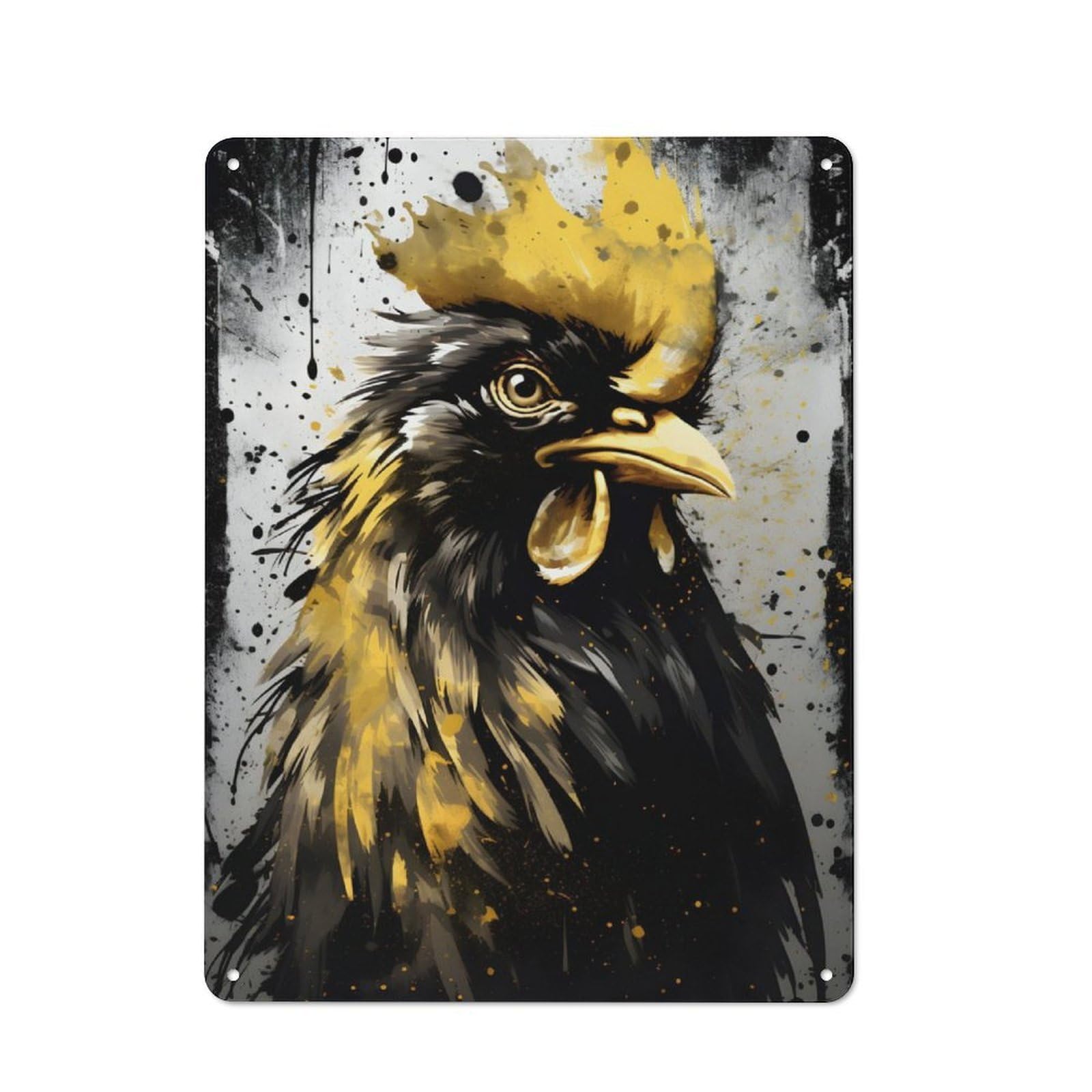 Junmoney Black And Gold Rooster Vintage Metal Wall Decor 40X30cm, Tin Sign For Cafe, Pub, Workshop Or Home Bar, For Casual British Interiors
