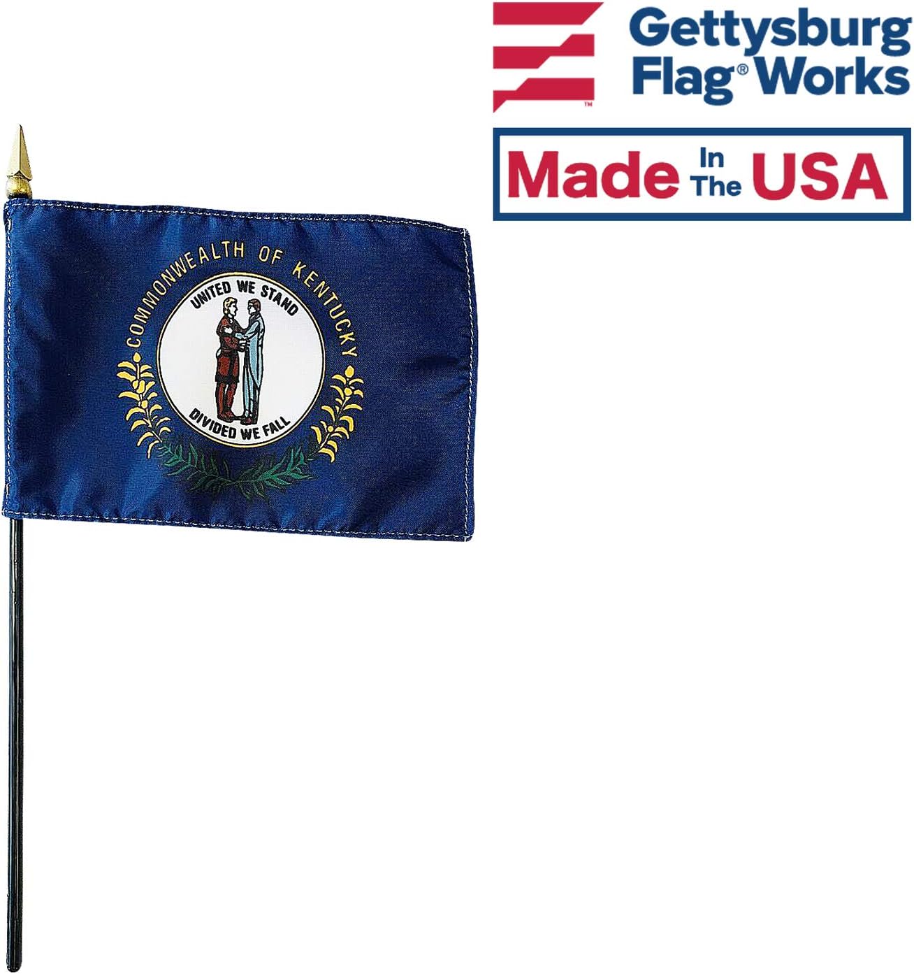 Set of 3 4x6" E-Gloss Kentucky Stick Flag with Plastic Table Base - Made in the USA