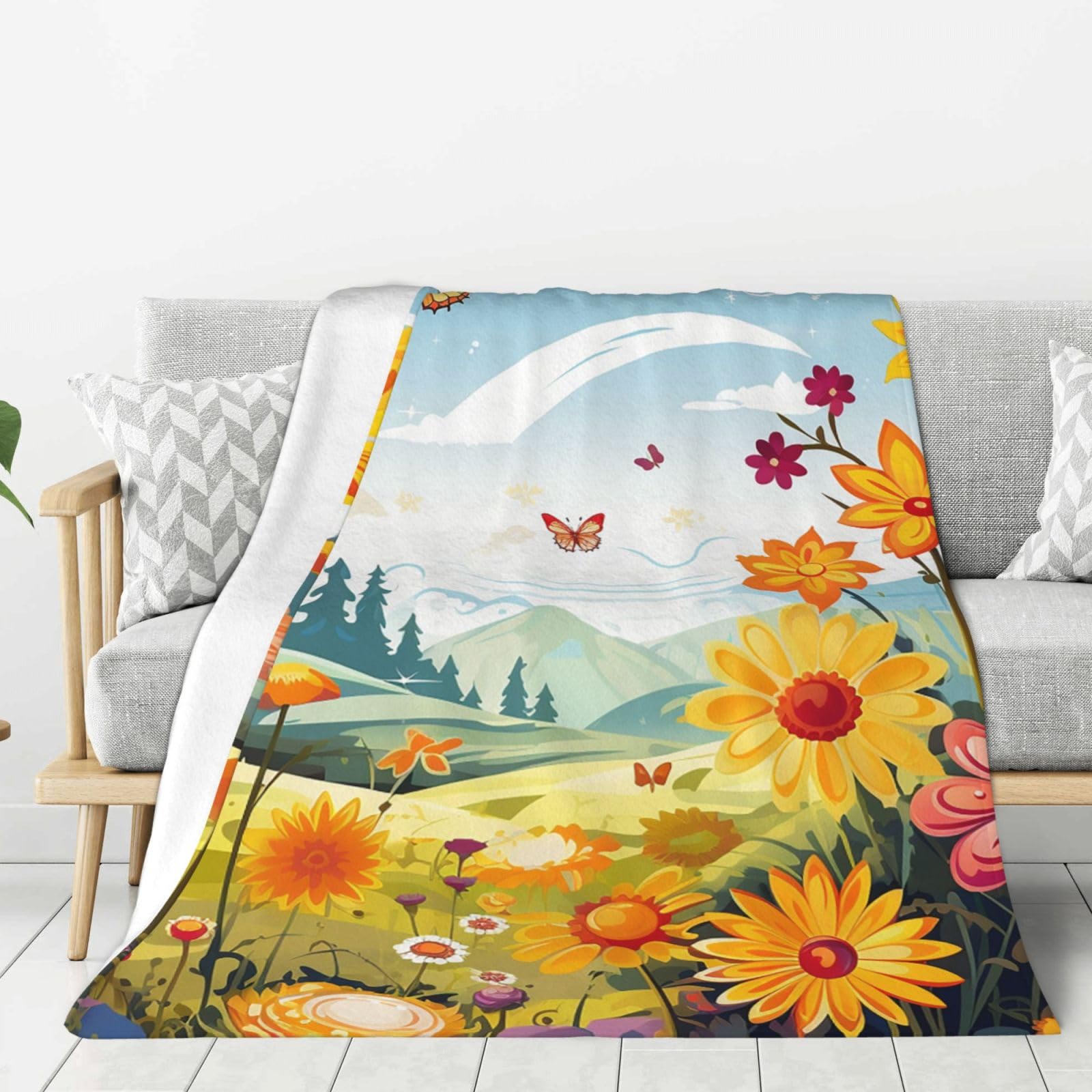 Sun Butterflies Dragonfly Flowers Throw Blanket Plush Flannel Fleece Blanket, Soft Lightweight Cozy Blankets 40"X30" for Bed Couch Sofa Travel