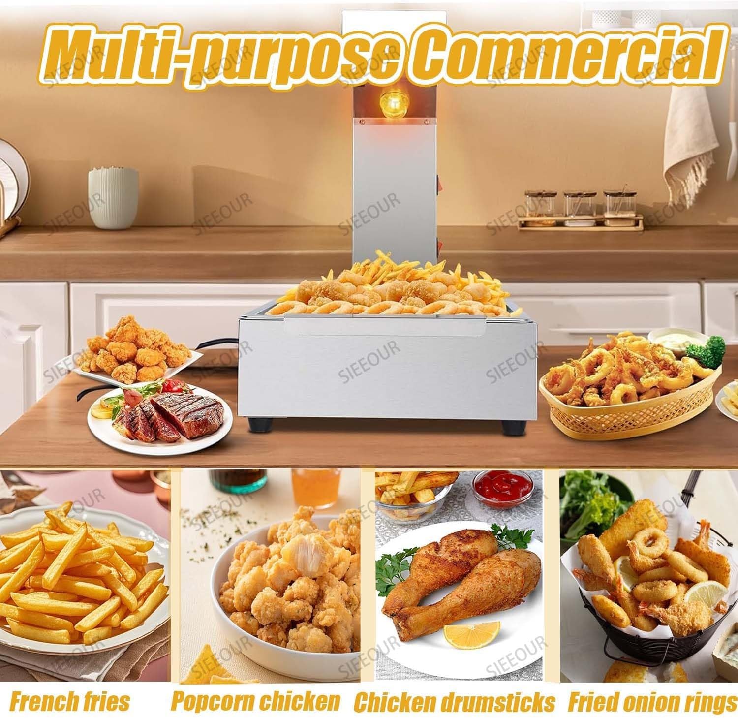 1000W Commercial Food Warmer with Stainless Steel Dump Station & Heat Lamp - Perfect for Buffets, Fast Food Restaurants, Snack Counters, and Catering Services