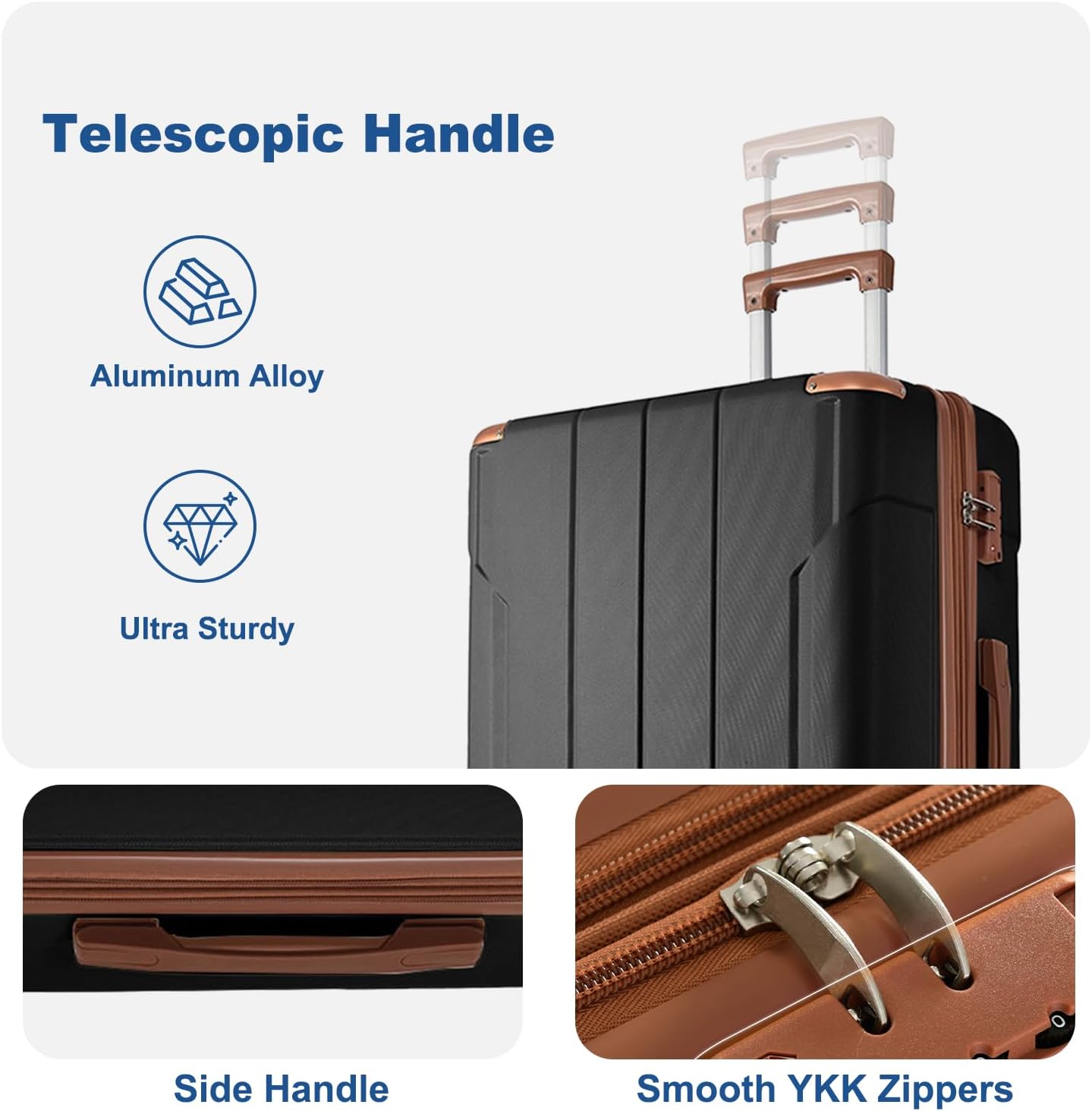 2 Piece Luggage Sets with Spinner Wheels, Hardside Expandable Luggage, Hardshell Carry on Suitcase and Lightweight 28 inch Checked Luggage for Travel Men Women (Black Brown)