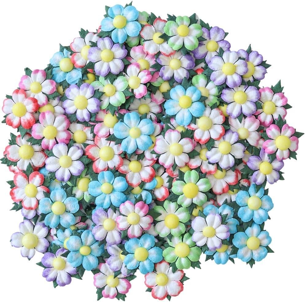 Handmade 100 Pcs Mulberry Paper Flowers 30x30mm Mini Paper Flowers Scrapbooking Wedding DIY Craft Supplies Card Artificial Flowers (,Mixed Colors) - Image 5