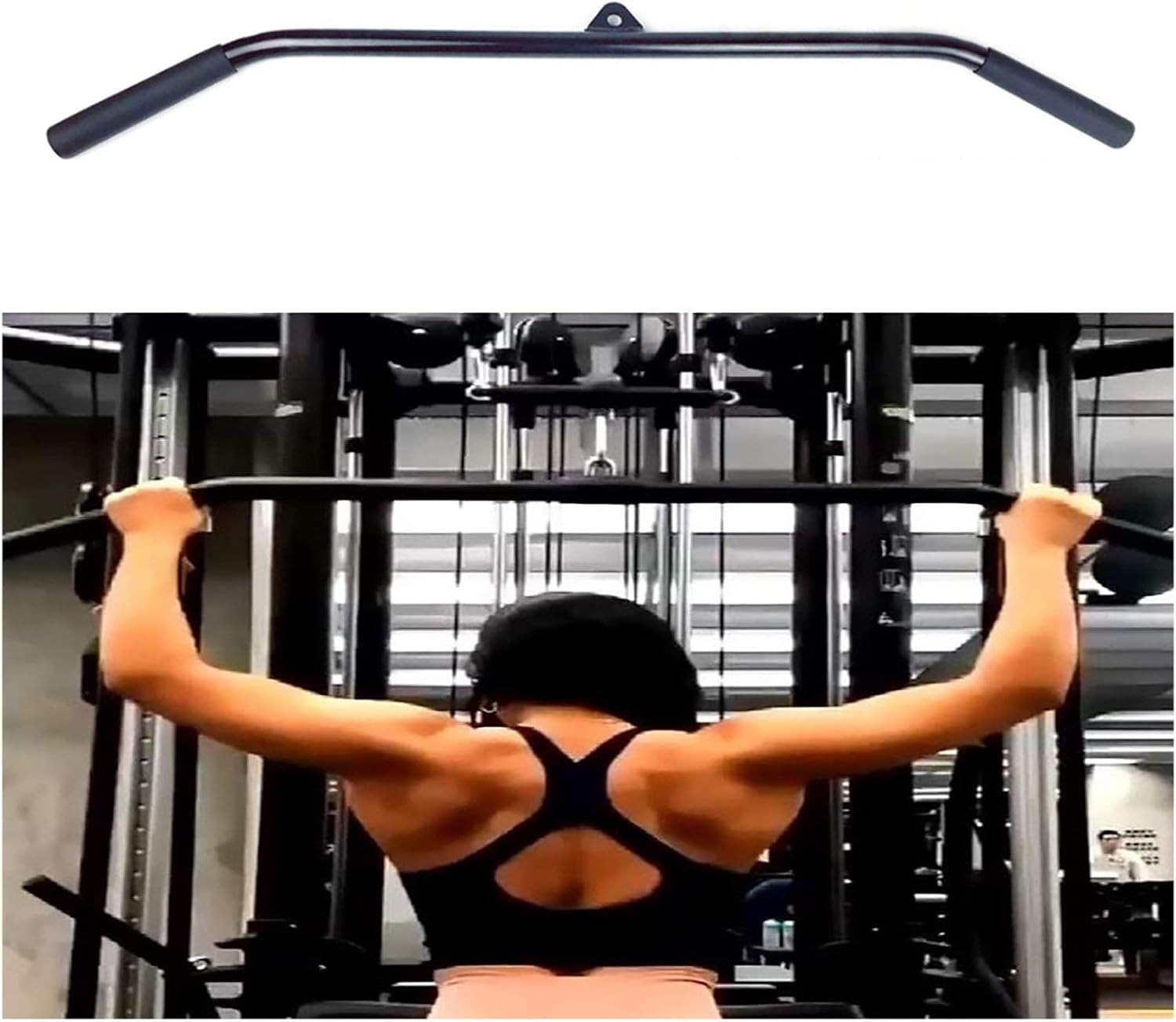 Tricep Press Down Bar LAT Pull Down Bar Handle Attachment for Cable Machine, Non-Slip Handgrips