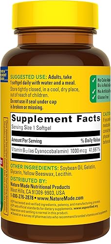 Miniatura 8 de Nature Made Vitamina B12 1000 mcg, suplemento dietético para apoyo al metabolismo energético, vitaminas B12 1000 mcg, 150 cápsulas blandas