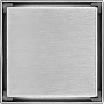 Shower Floor Drain 4 Inch Shower Drain Stainless Steel with Tiled Insert Grate and Hair Filter, Square, Anti-odor, Anti-clogging for Kitchen, Bathroom, Basement and Garage,Brushed [Energy Class A]