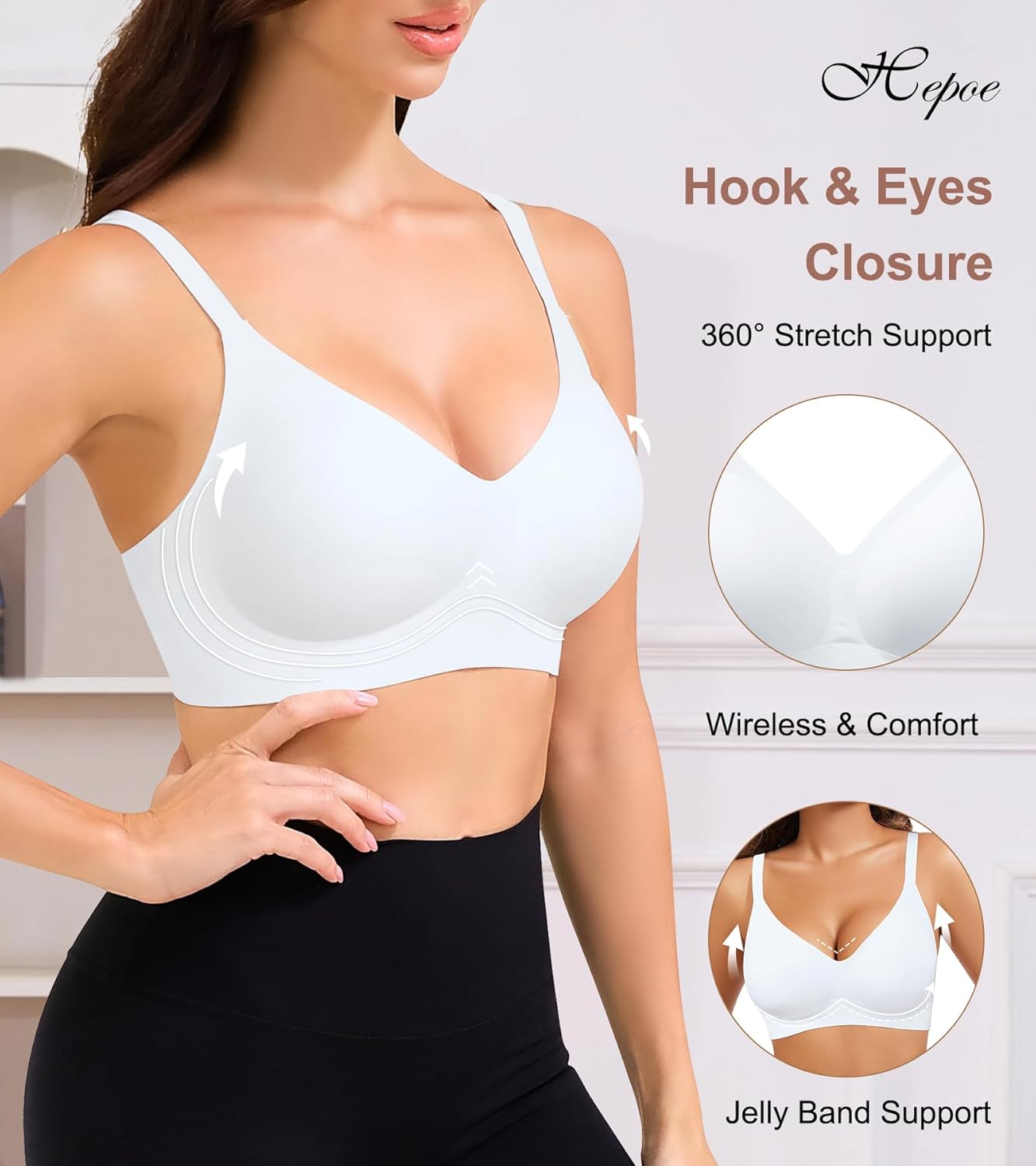 Push Up Bras for Women, Wireless V Neck Full Coverage Bra, Seamless Supportive Sport Tshirt Everyday Bralette - Image 3