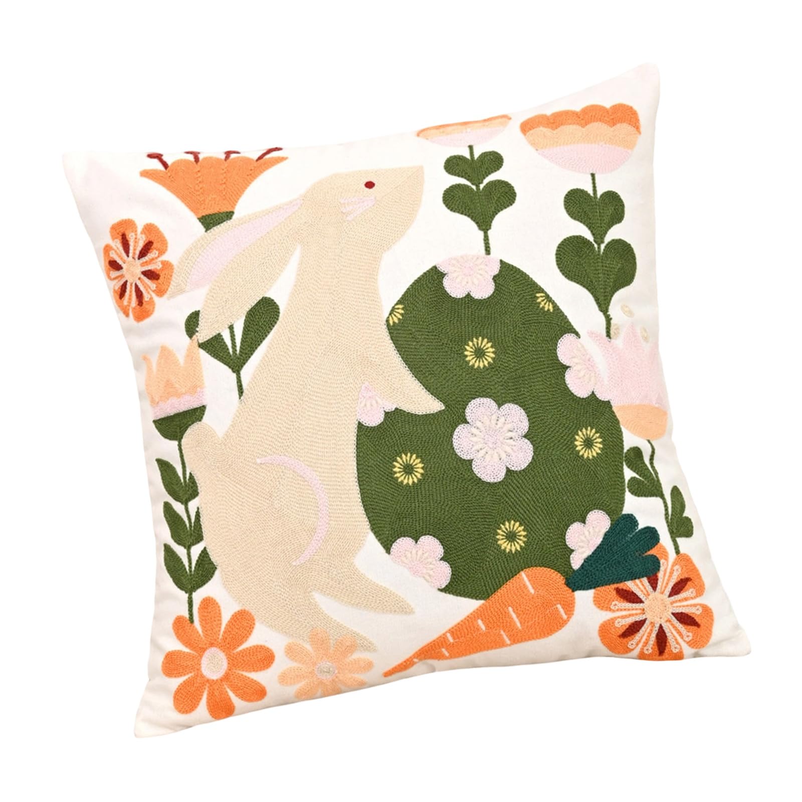 Kalttoy Flower Vibranting Embroidered Cushion Cover For Sofa Or Bed Features 3D S And Rabbits Pattern Canvas Pillow Case