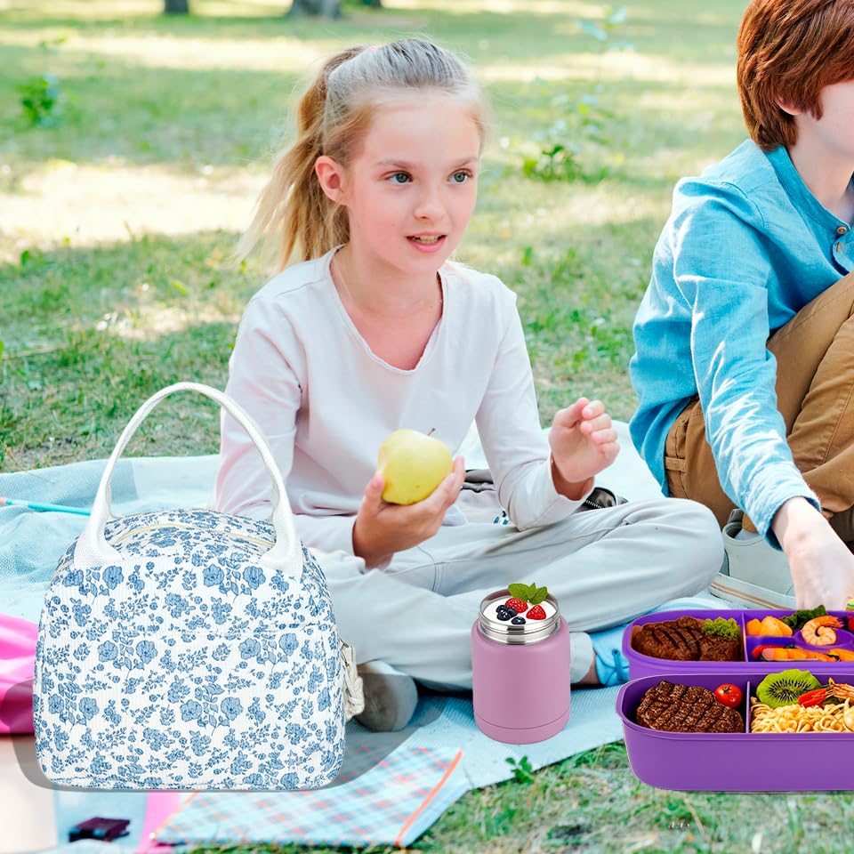 Image of Lunch Box for Women, Reusable Insulated Lunch Box Floral Tote Bags Corduroy Totes for Women Office Work Travel Picnic