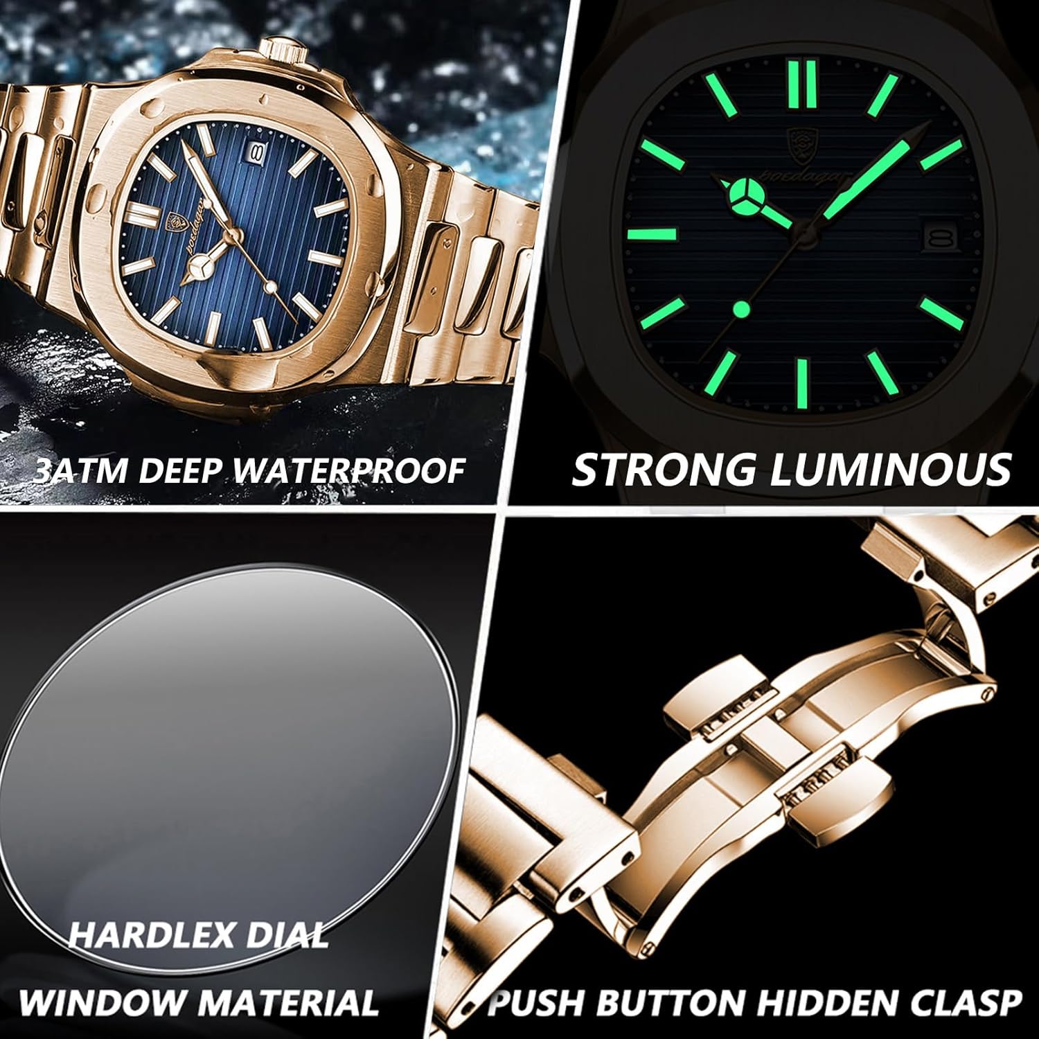 Man Fashion Wristwatch Business Stainless Steel Band Quartz Men Watch Waterproof Luminous Date Square Men's Watches - Image 3
