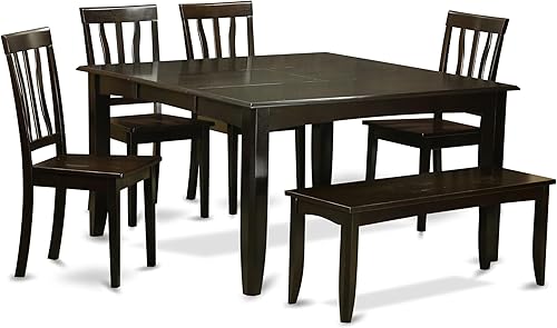 East West Furniture PFAN6-CAP-W - Juego de comedor de 6 piezas que contiene una mesa de comedor cuadrada con hojas de mariposa y 4 sillas de cocina