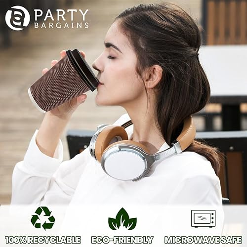Miniatura 4 de PARTY BARGAINS Ripple - Tazas calientes con tapas, 16 onzas, 40 unidades, marrón, aislamiento de doble pared, tazas de café de papel desechables,