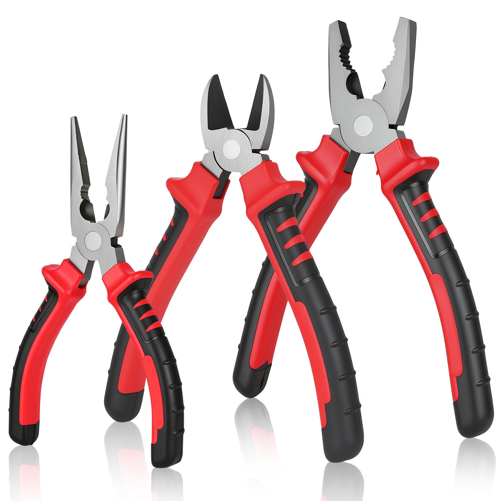 NUTKIT 3 Pcs Pliers Set, 200mm Combination Plier& 180mm Diagonal Cutting Pliers &160mm Long Nose plier, Wire Cutters Hand Tools Set for Electrical Repair DIY Household