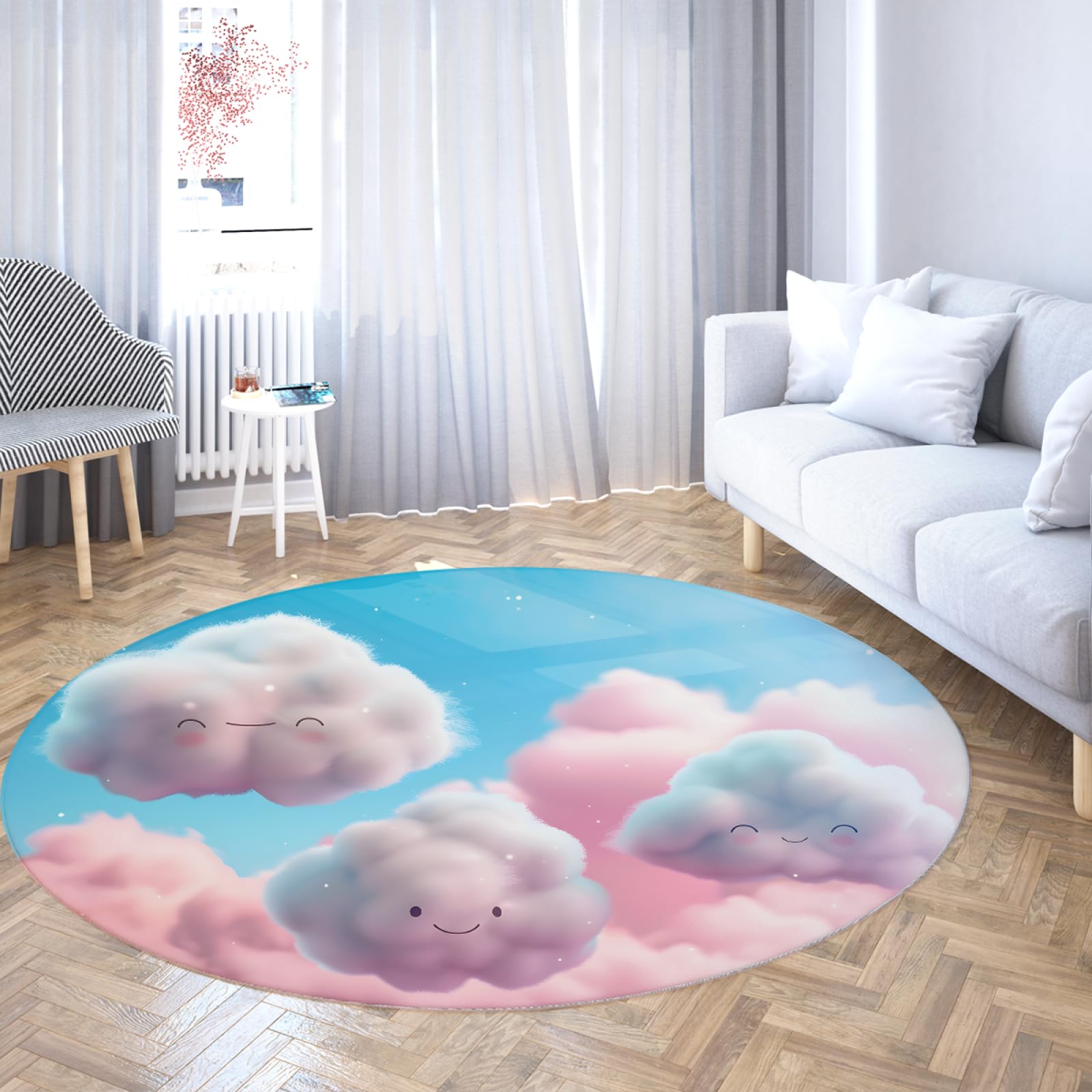 Tapis lavable pour chambre enfant antidérapant rond rose
