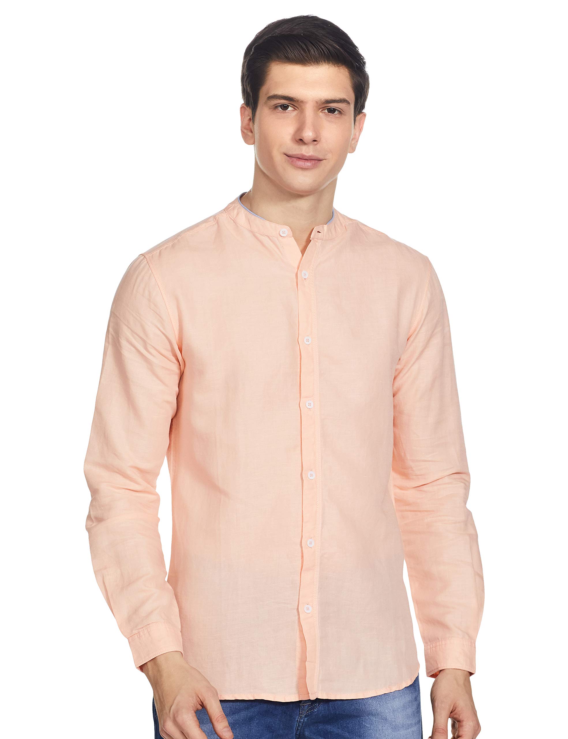 Spykar Men's Solid Slim Fit Shirts (MSH-01AI-006Peach_Peach_3XL