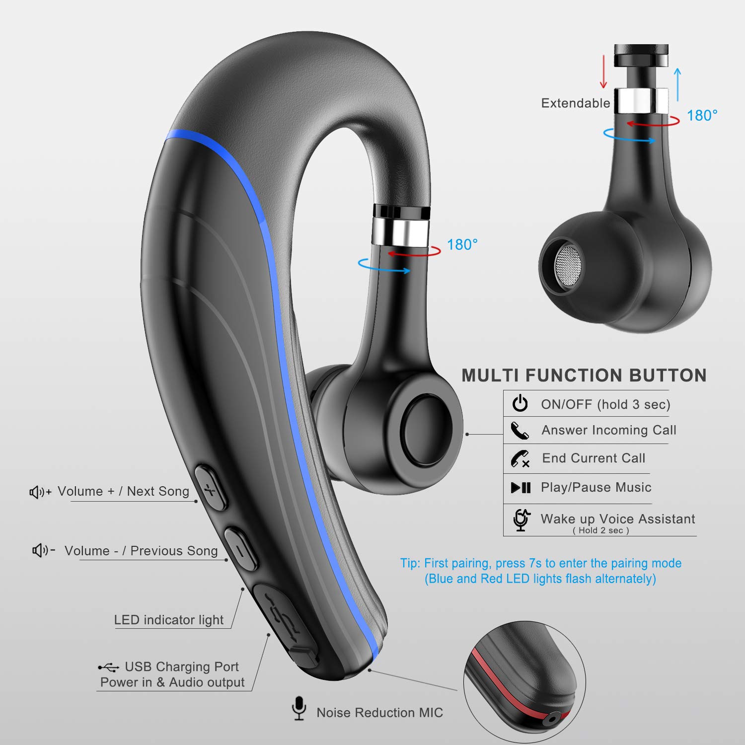 Bluetooth Headset, Samnyte V4.1 Hands Free Bluetooth Earpiece with  Microphone Wireless Earbud Car Headphones Q6 Black Q6 Black_R_4: Buy Online  at Best Price in UAE - Amazon.ae