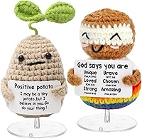 WXYXWQ Mini Crochet Potato & Son of God Plush Toy - Handmade Stress Relief Doll with Positive Card, Cheer-Up Gift for Friends & Desk Decor