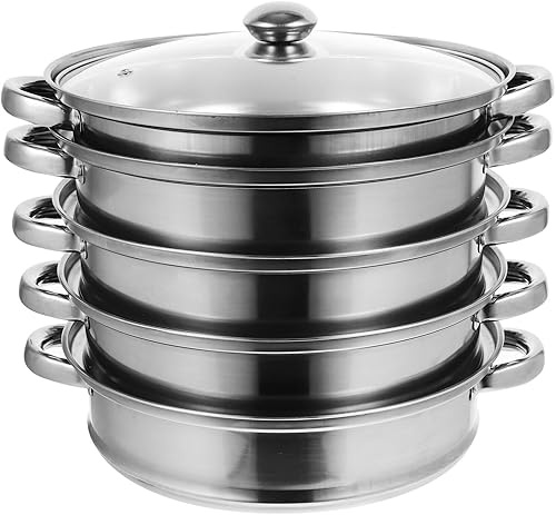 Olla de aluminio para cocinar al vapor de 5 capas con tapa de vidrio templado 11.0 in Dim Sum Basket