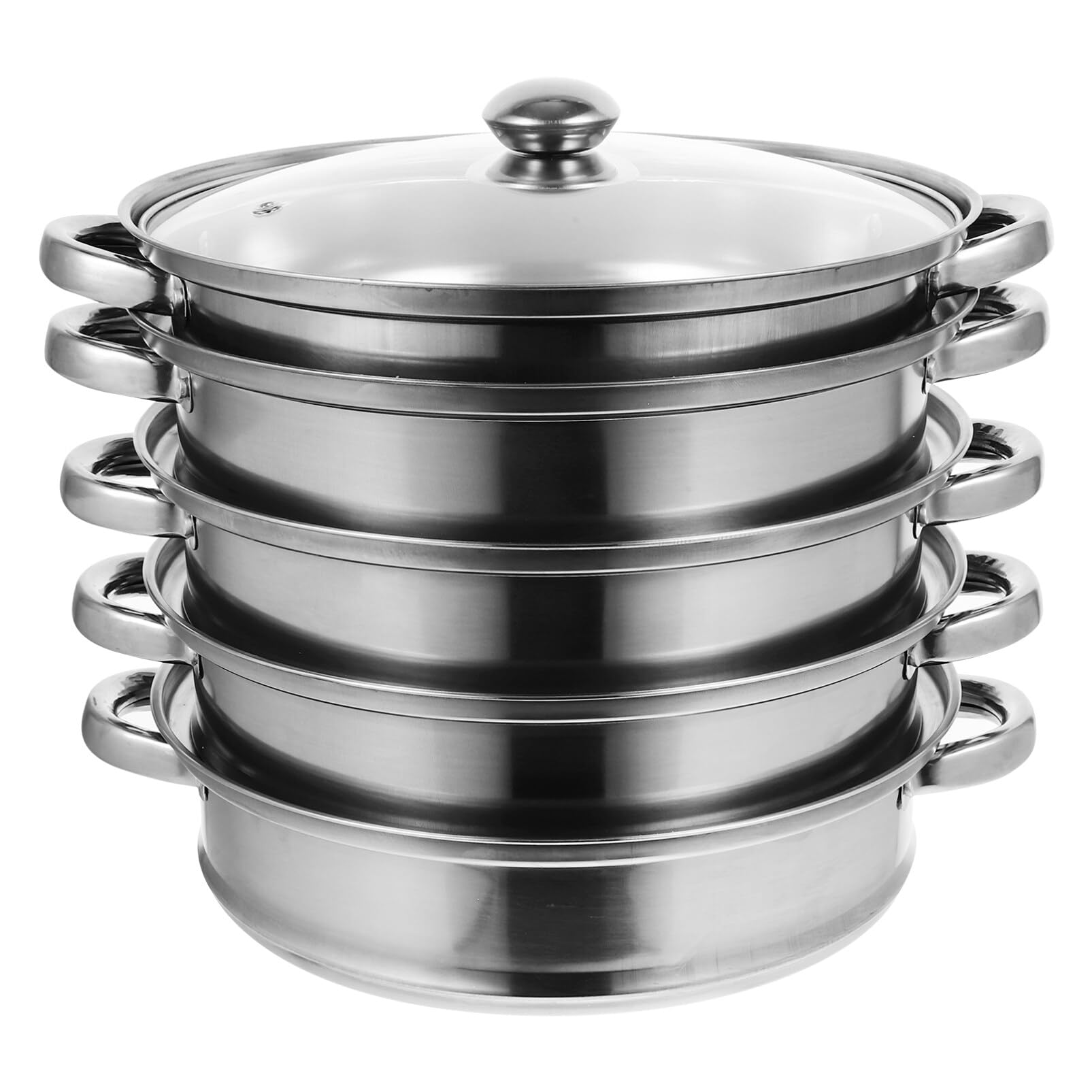 DOITOOL Aluminum Pot Steaming Pot 5- Layer Stainless Steel Pot Steaming Cookware Saucepot with with Tempered Glass Lid 28cm Cooking Pots Dim Sum Basket