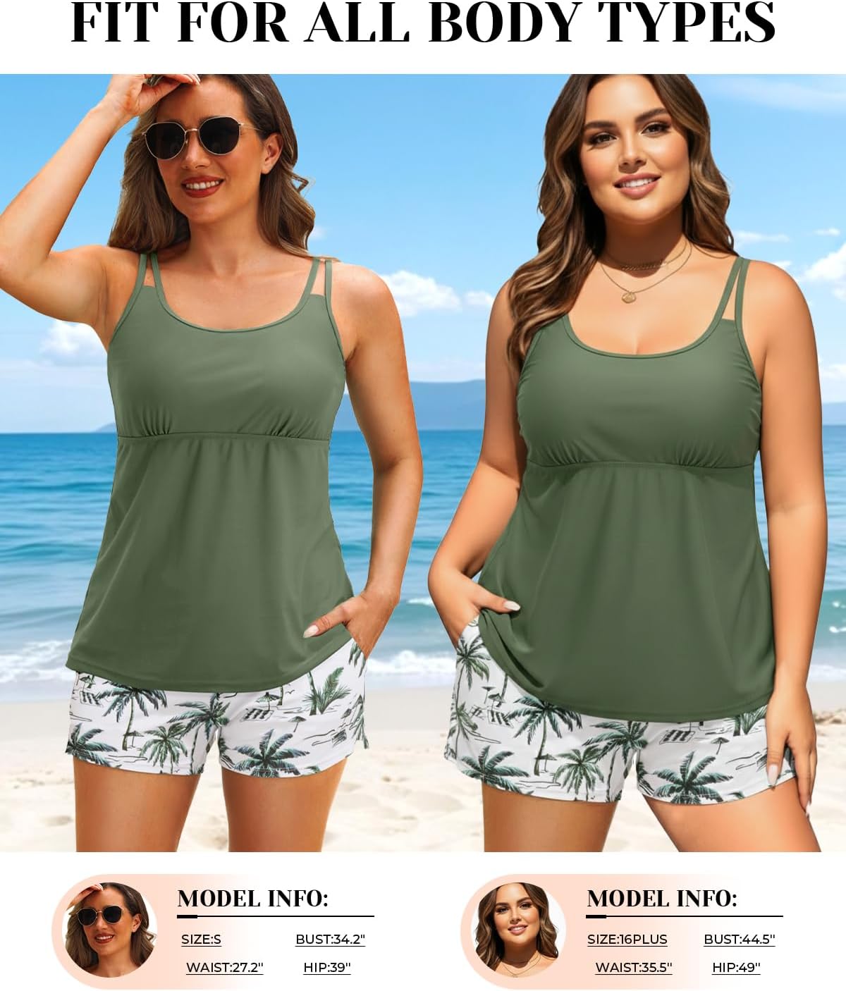 Tempt Me Two Piece Tankini Swimsuits for Women Tummy Control Bathing Suit with Shorts Athletic Two Side Pockets Swimwear - Image 4