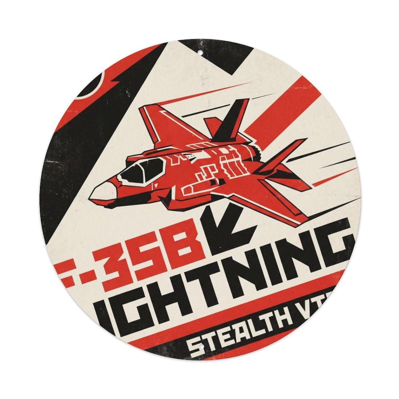 F-35B Lightning STOVL Stealth Fighter Aircraft Military Metal Tin Sign Plaque Wall Decor for Cafe, Man Cave, Club Bar, Office, Home Garden Round Metal Poster 8x8Inch