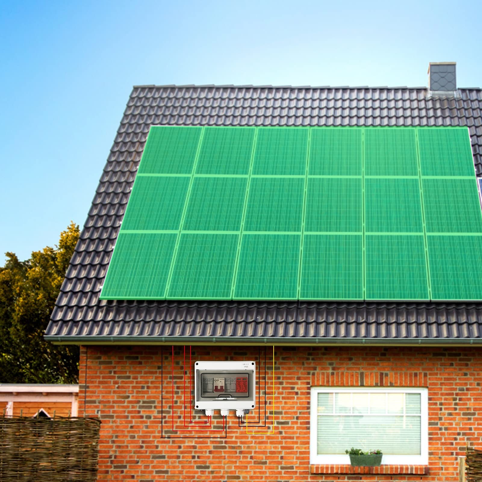 Jadeshay Caja Combinadora Fotovoltaica,Caja de Distribución Solar con DC500V 63A Disyuntor Magnetotérmico Automático 15A Fusibles Portafusibles y 40KA Protector contra Sobretensiones para Panel Solar