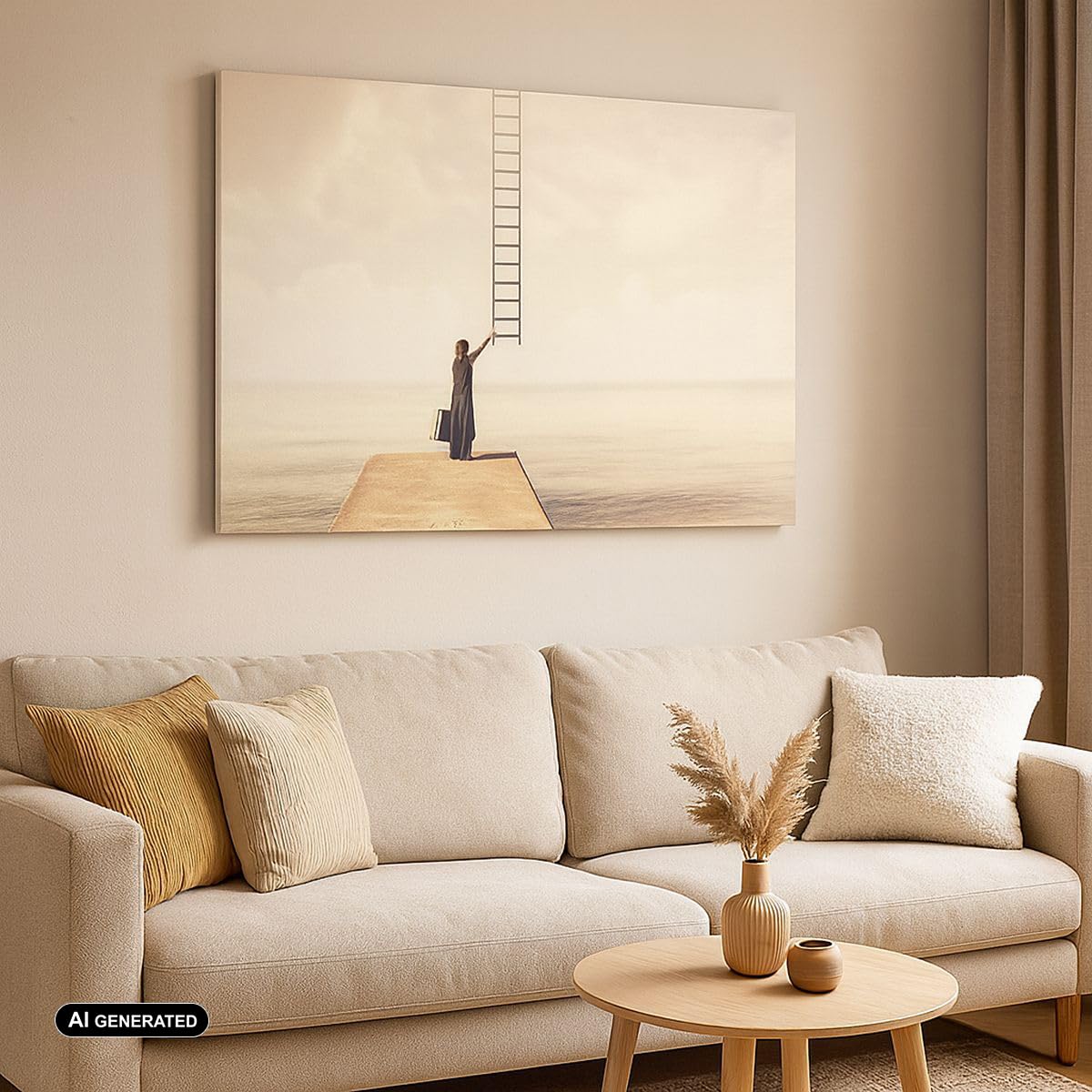 ARTTOR Leinwandbild 100x70cm Wandbild Menschen - 4339 | Symbol Frau Leiter Groß Wanddekoration Wohnzimmer Schlafzimmer Küche Wanddeko Wand Kunstdruck Wandkunst Wall Decor ARTTOR