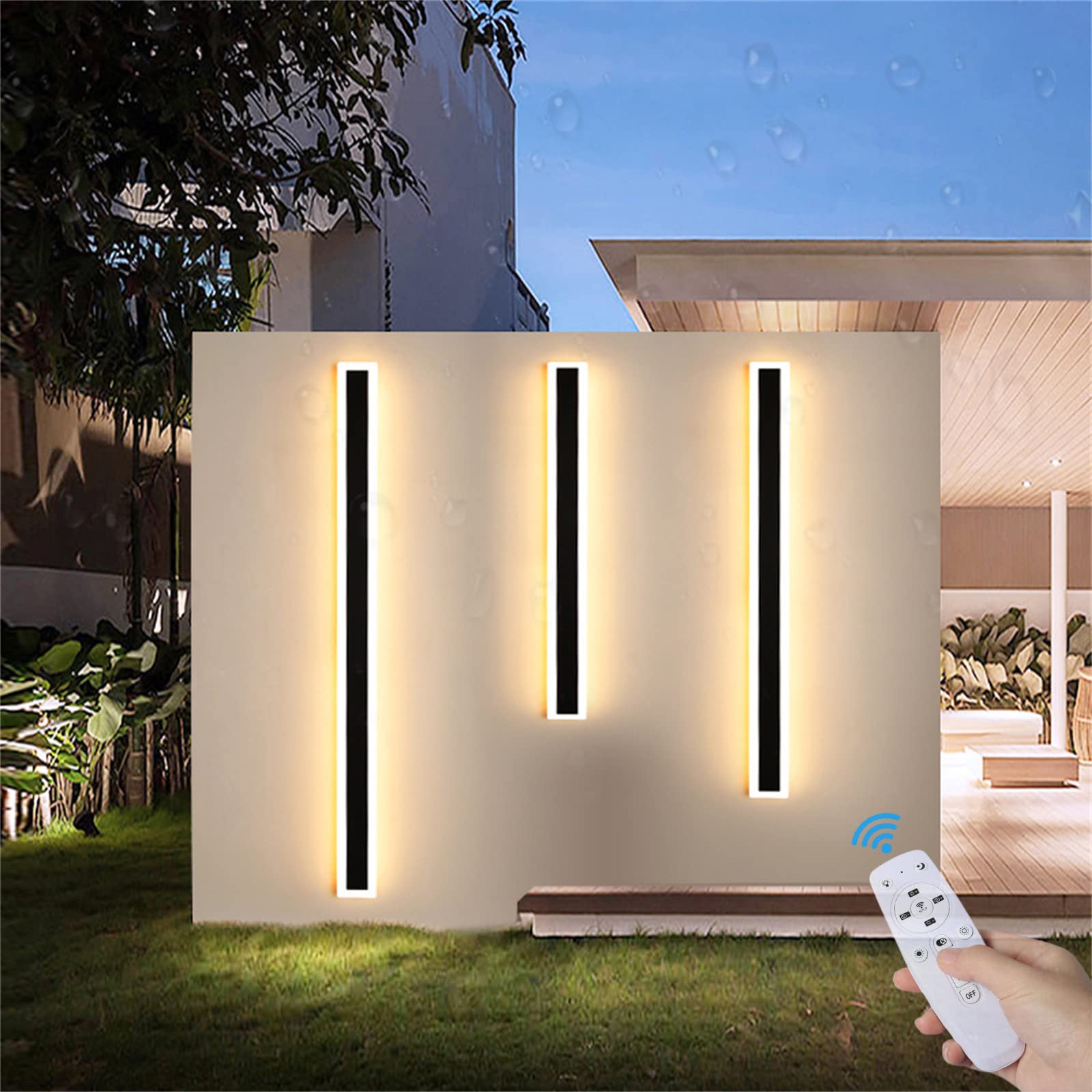 Lange Villa Wandleuchte mit Fernbedienung Wasserdicht IP65 Dimmbar Außenwandleuchte Aluminium Acryl Außen LED Modern Wandlampe für Garten Terrassen Schlafzimmer Wohnzimmer Innen (Schwarz,120CM)