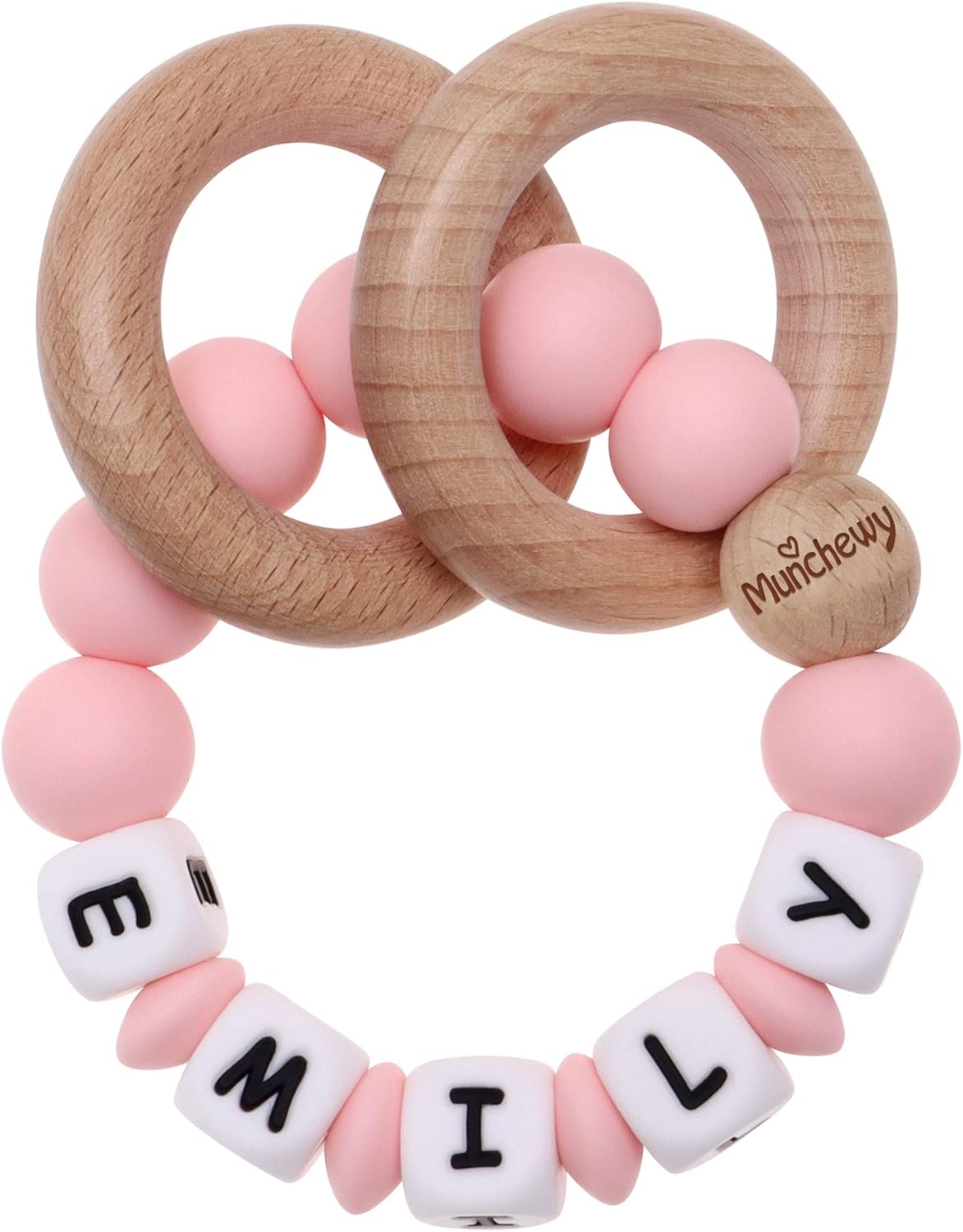 Munchewy Baby Rattle Teether Personalised Name, Customised Grasping