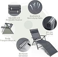 Vista 6 de Tangkula Tumbona de aluminio para exteriores, tumbona plegable para patio con 8 respaldos y 2 posiciones ajustables de patas, sillón reclinable