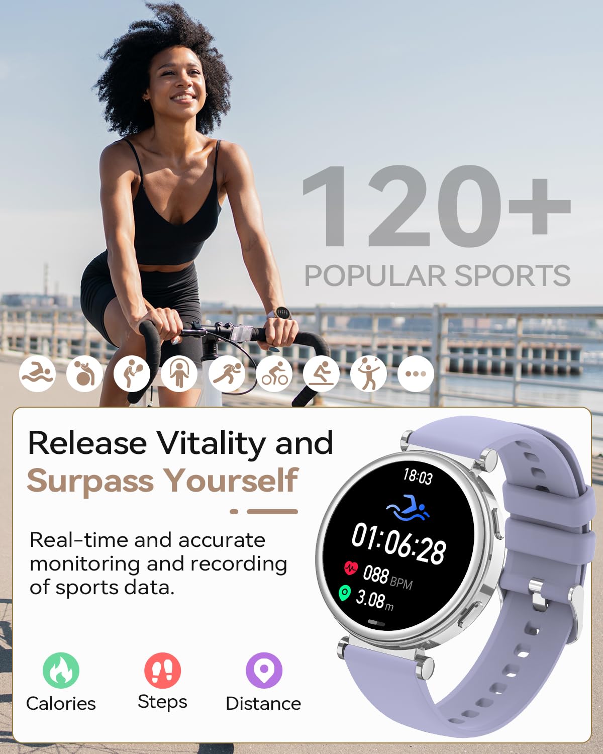 Fitnynxos Smartwatch Donna, 1.27" HD Orologio Smartwatch con Chiamate, 120+ Sport, 24h Cardiofrequenzimetro Ciclo Mestruale SpO2 Sonno IP68 Contapassi Notifiche WhatsApp per iOS Android Argento Regalo