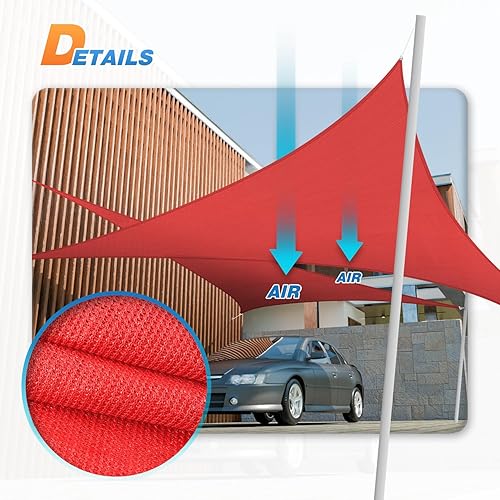 Miniatura 6 de Tang toldo de sol, velas de sombra 180GSM HDPE Equilateral Triángulo Permeable Toldo estándar comercial personalizable, Rojo