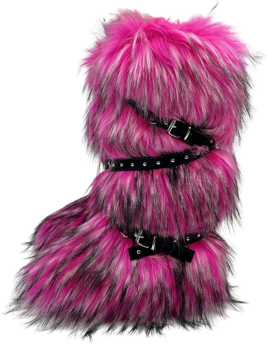 Women's Faux Fur Boots Furry Snow Boots Fuzzy Winter Shoes Fashion Fluffy Knee High Outdoor Indoor Flat Boots