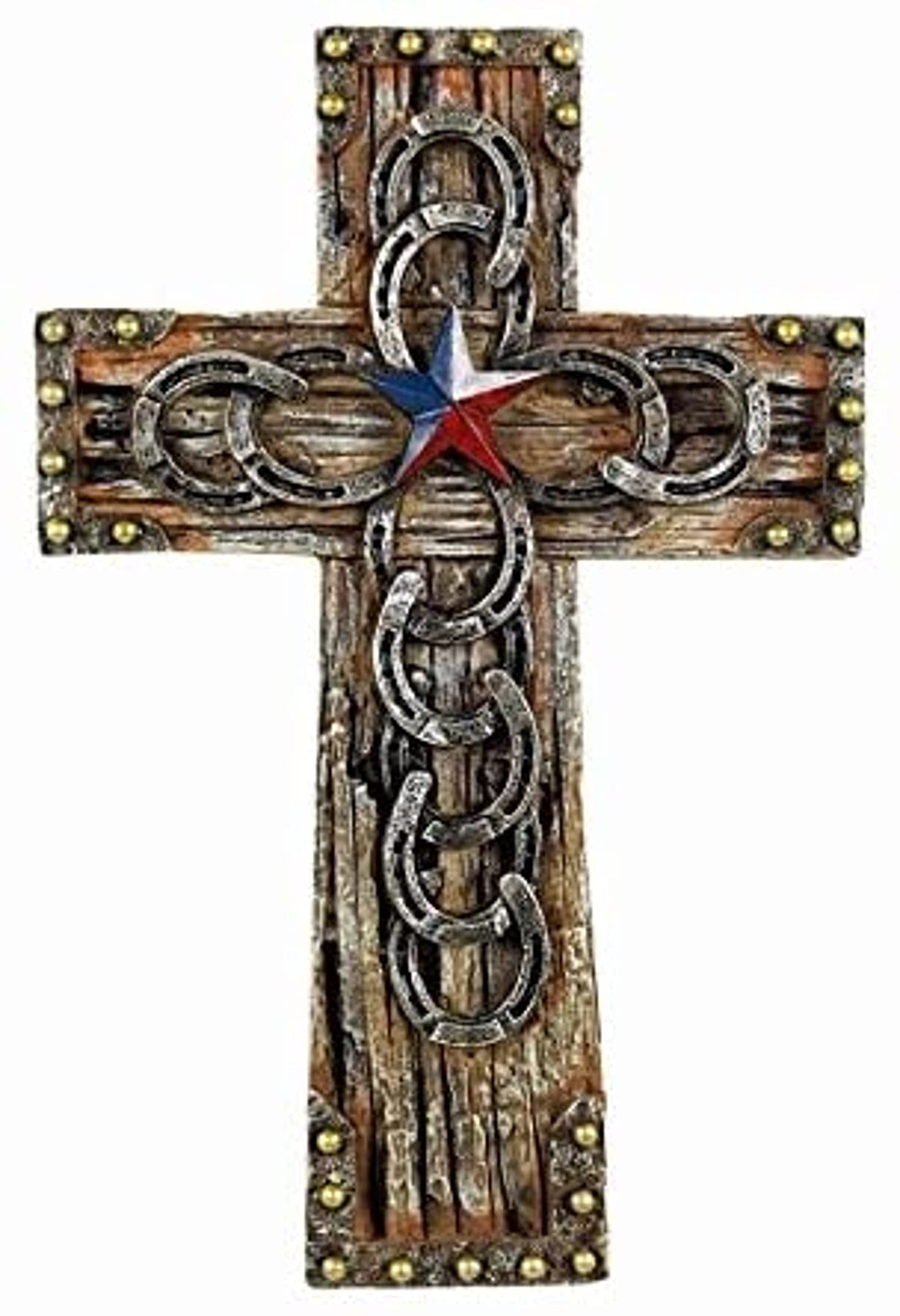 Comfy HourHour 12" Resin Handmade Wood-Imitated Horseshoe Cross