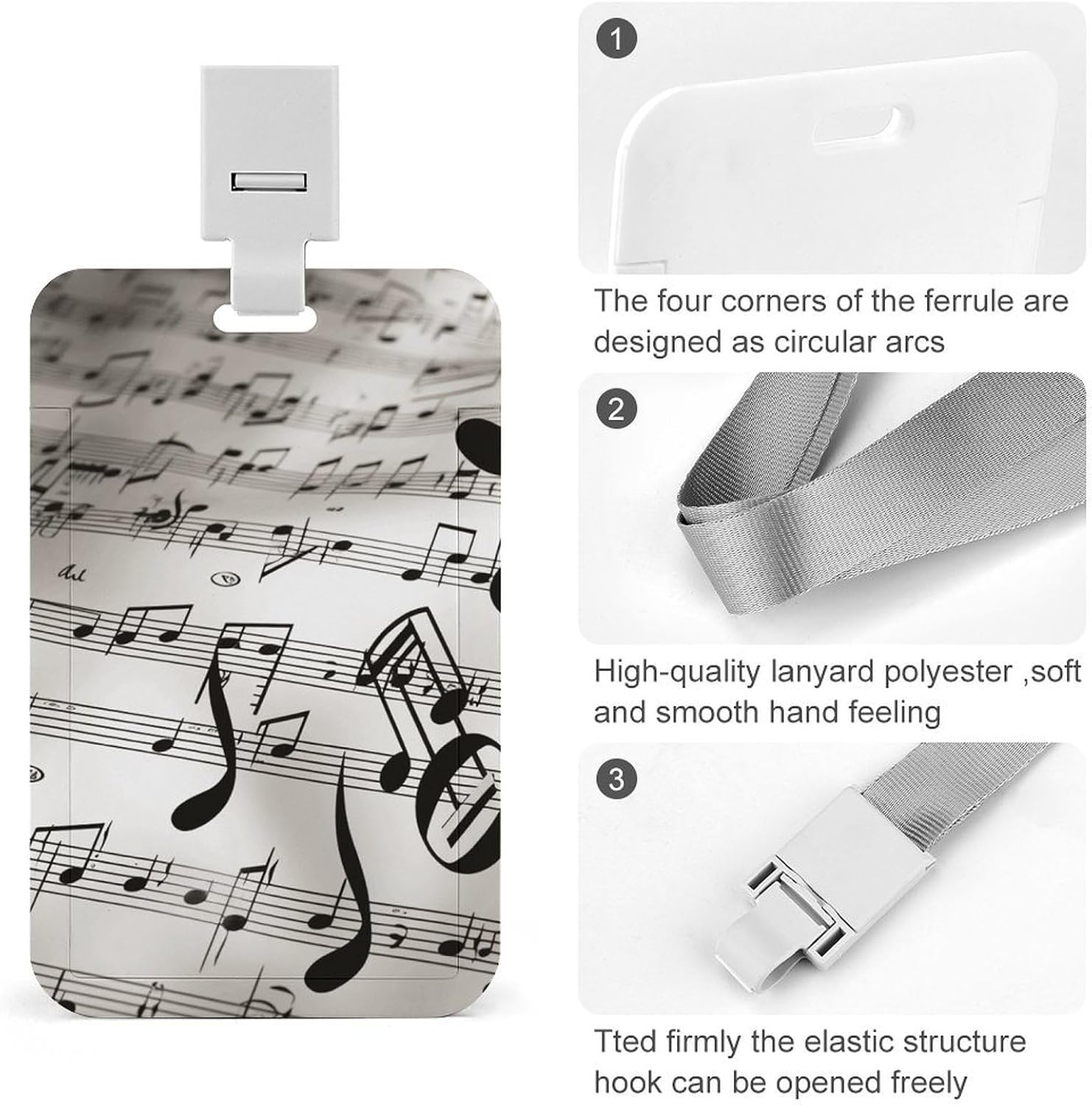 Music Notes Print Id Badge Holder with Lanyard Work Card image 5